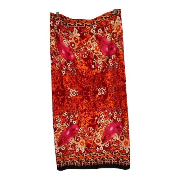 Handmade Bohemian Floral Parrot Print Maxi Skirt Multicolor Drawstring Waist - Picture 4 of 16